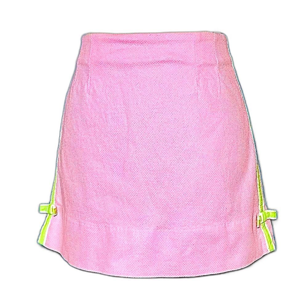 Lilly Pulitzer Kimilyn Pink Textured Mini Skirt Neon Green Stripe Accent Sz 6